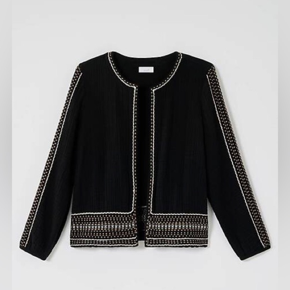 NWT J.Jill Pure Jill Embroidered Cotton Gauze Black Business Casual Jacket Sz M
